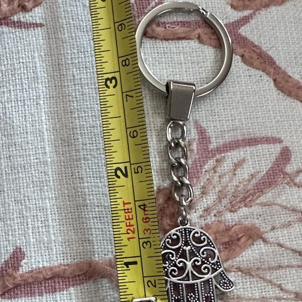 Hamsa hand keychain bag charm silver intricate metal dangling